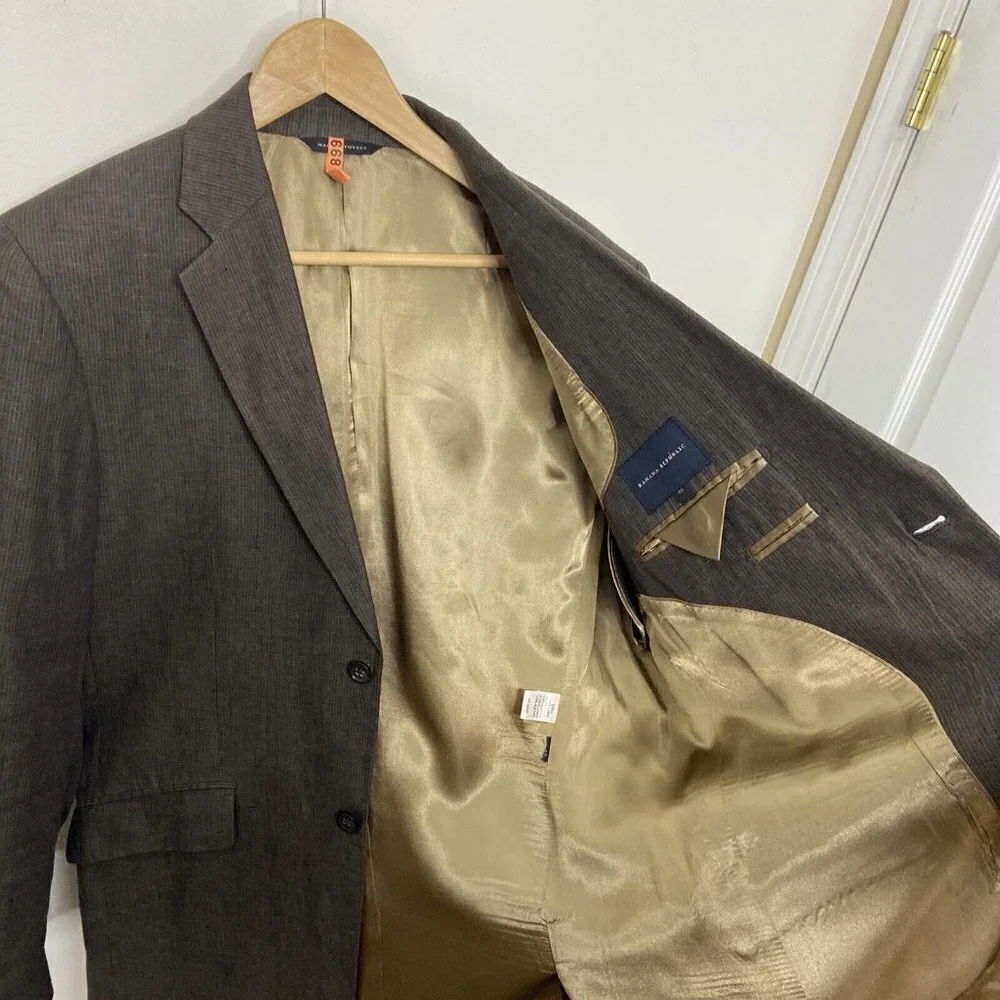 Banana Republic Men 42‎ R 100% Linen Brown Blazer Sports Coat